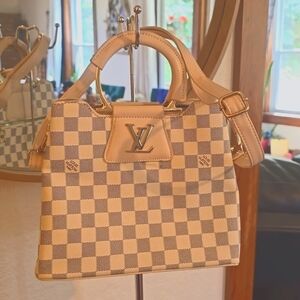 LV Designer Top handle damier Azur Cream/ Blue Bag ………..this is not authentic………